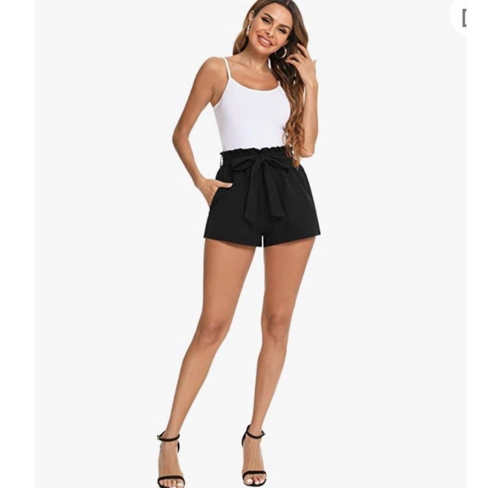 Large black casual paper bag shorts
